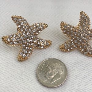 Large Diamond Gold Starfish Star Earrings